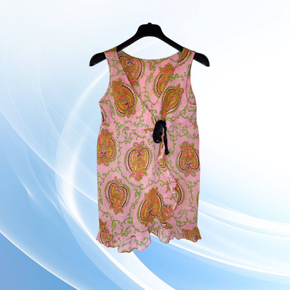 Vintage Pink Paisley Short PJ Set - Sleeveless Robe & Panties, Junior Large - Picture 7 of 10